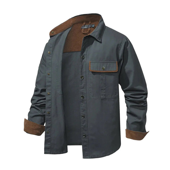 Men's Corduroy-Trim Snap-Button Shirt Jacket