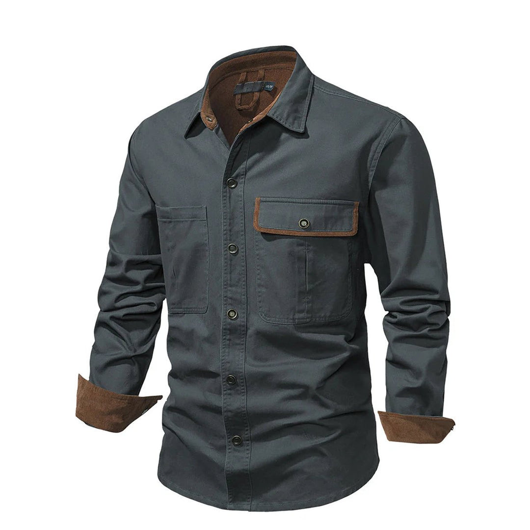 Men's Corduroy-Trim Snap-Button Shirt Jacket