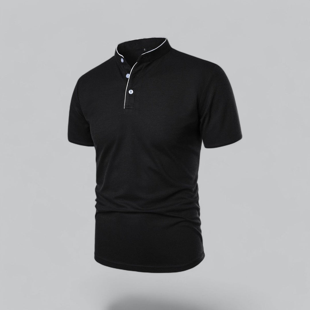 Men's Cotton Short Sleeve Collarless Band Collar Polo Shirt