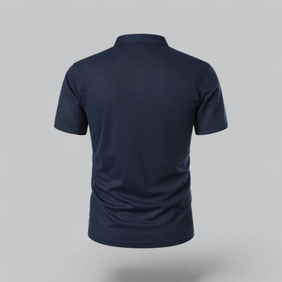 Men's Cotton Short Sleeve Collarless Band Collar Polo Shirt