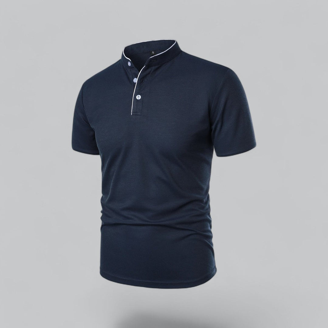 Men's Cotton Short Sleeve Collarless Band Collar Polo Shirt