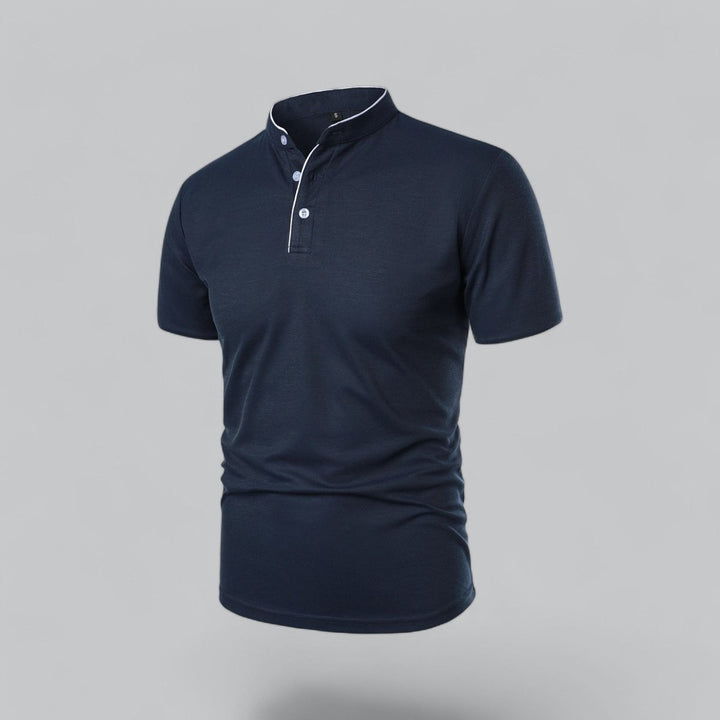 Men's Cotton Short Sleeve Collarless Band Collar Polo Shirt