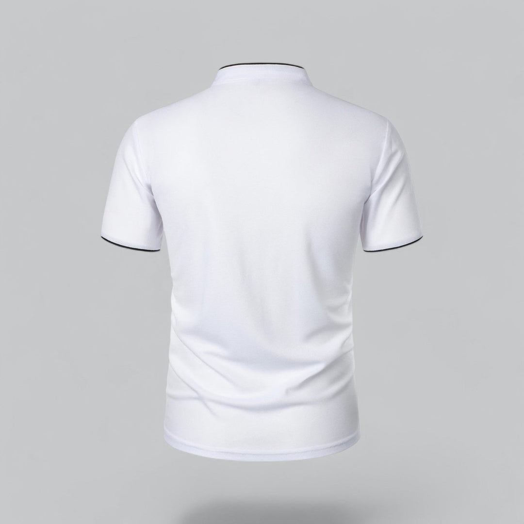Men's Cotton Short Sleeve Collarless Band Collar Polo Shirt