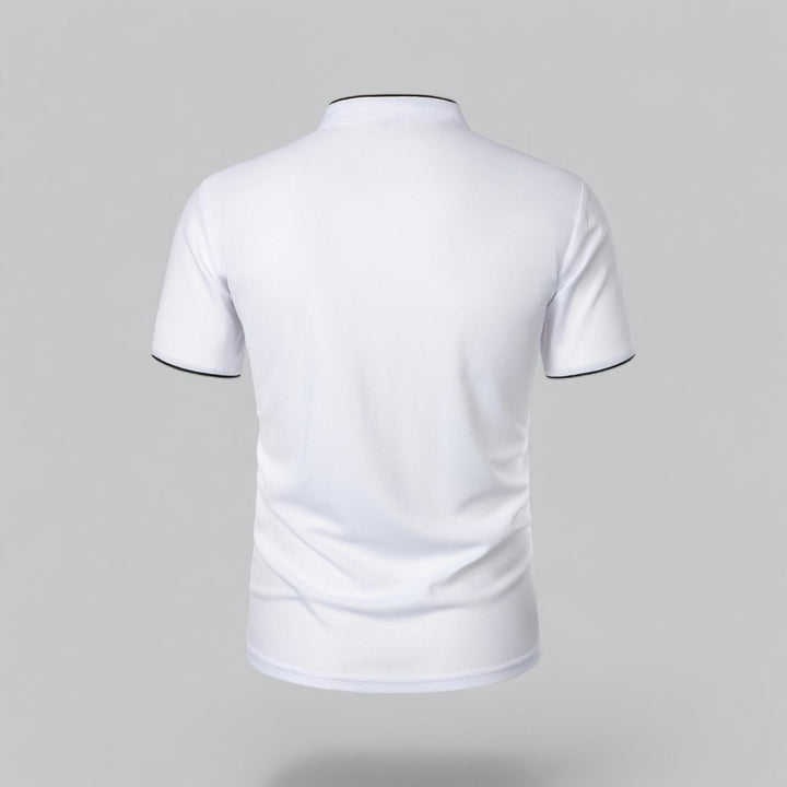 Men's Cotton Short Sleeve Collarless Band Collar Polo Shirt