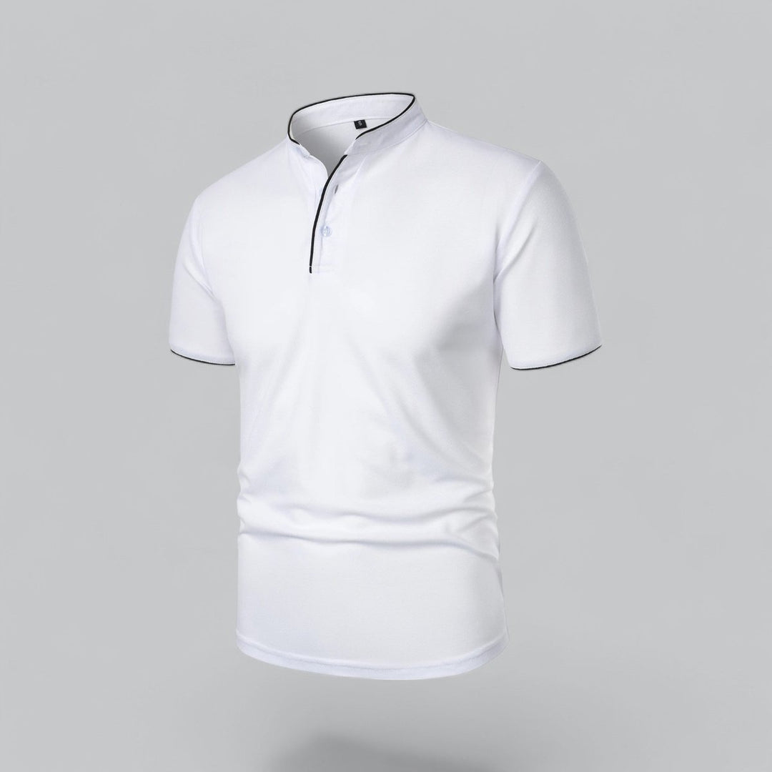 Men's Cotton Short Sleeve Collarless Band Collar Polo Shirt