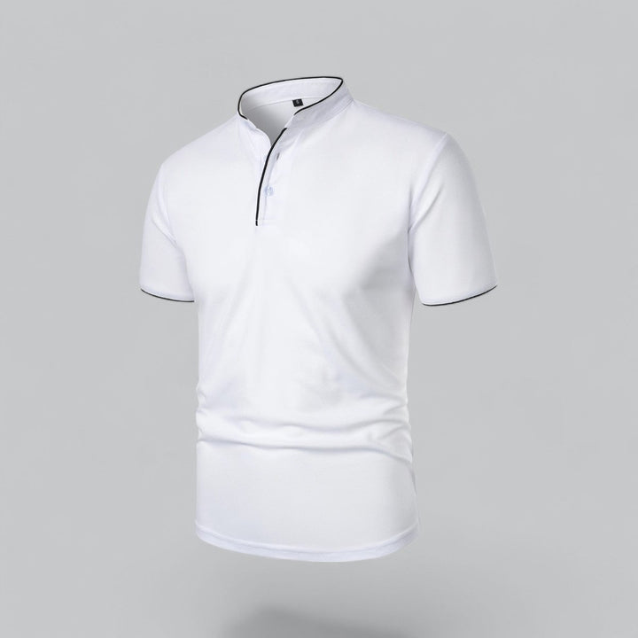 Men's Cotton Short Sleeve Collarless Band Collar Polo Shirt