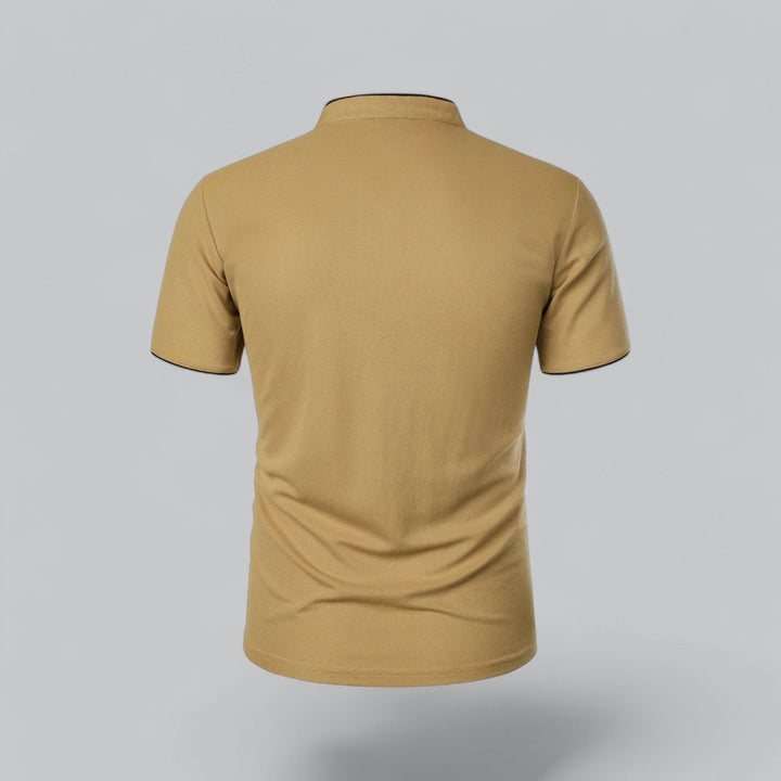 Men's Cotton Short Sleeve Collarless Band Collar Polo Shirt