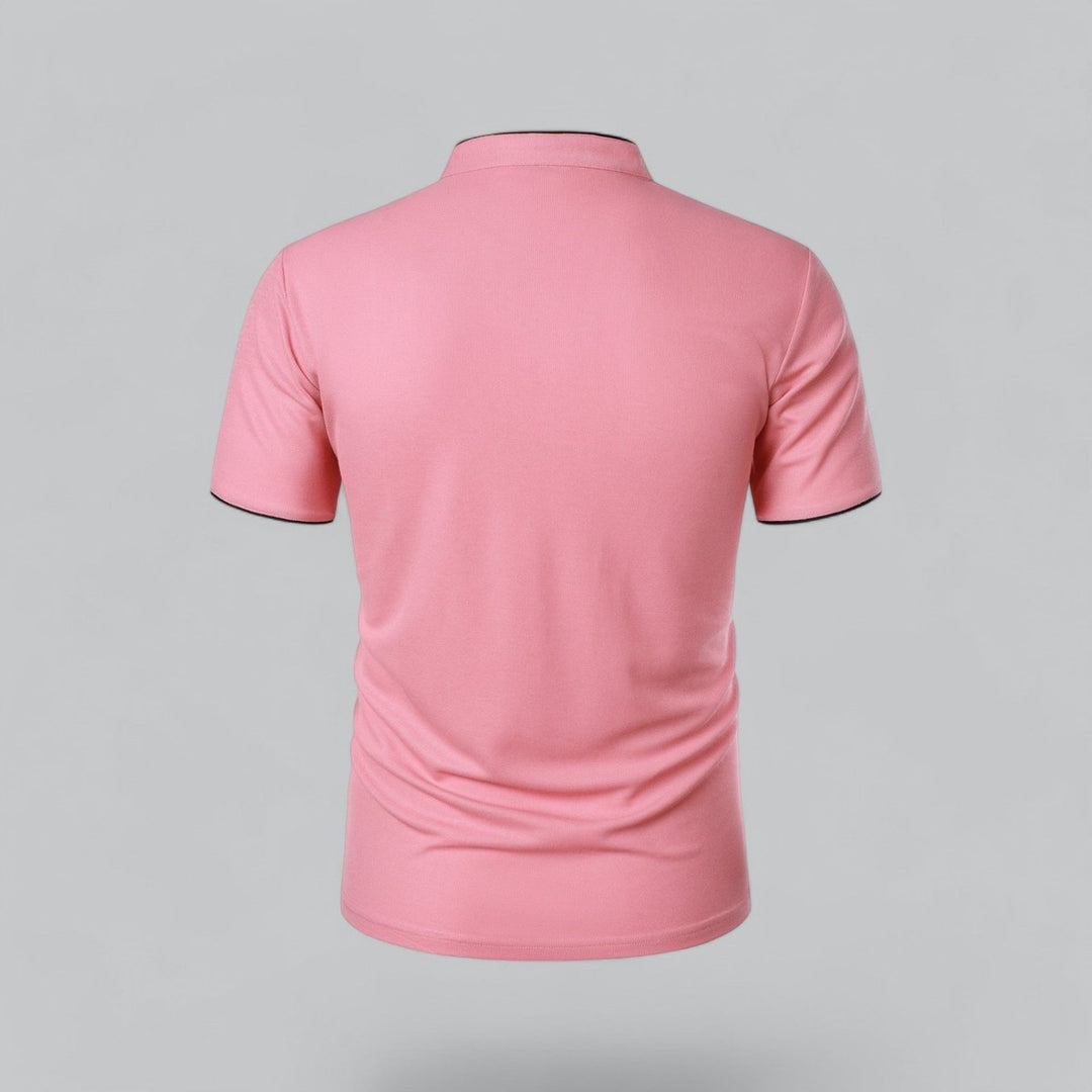 Men's Cotton Short Sleeve Collarless Band Collar Polo Shirt