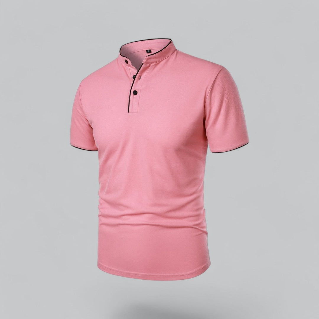 Men's Cotton Short Sleeve Collarless Band Collar Polo Shirt