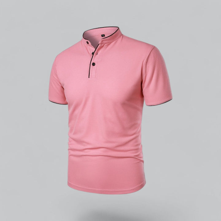 Men's Cotton Short Sleeve Collarless Band Collar Polo Shirt