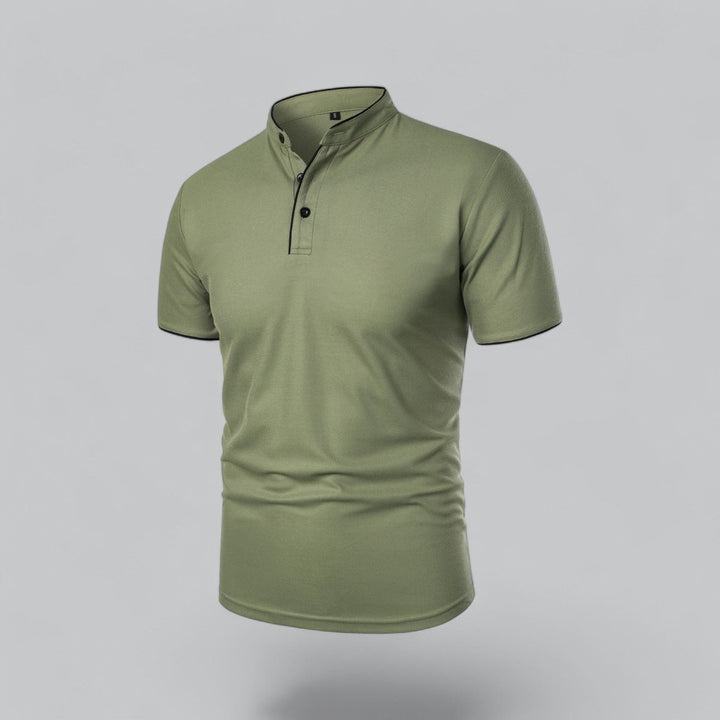 Men's Cotton Short Sleeve Collarless Band Collar Polo Shirt