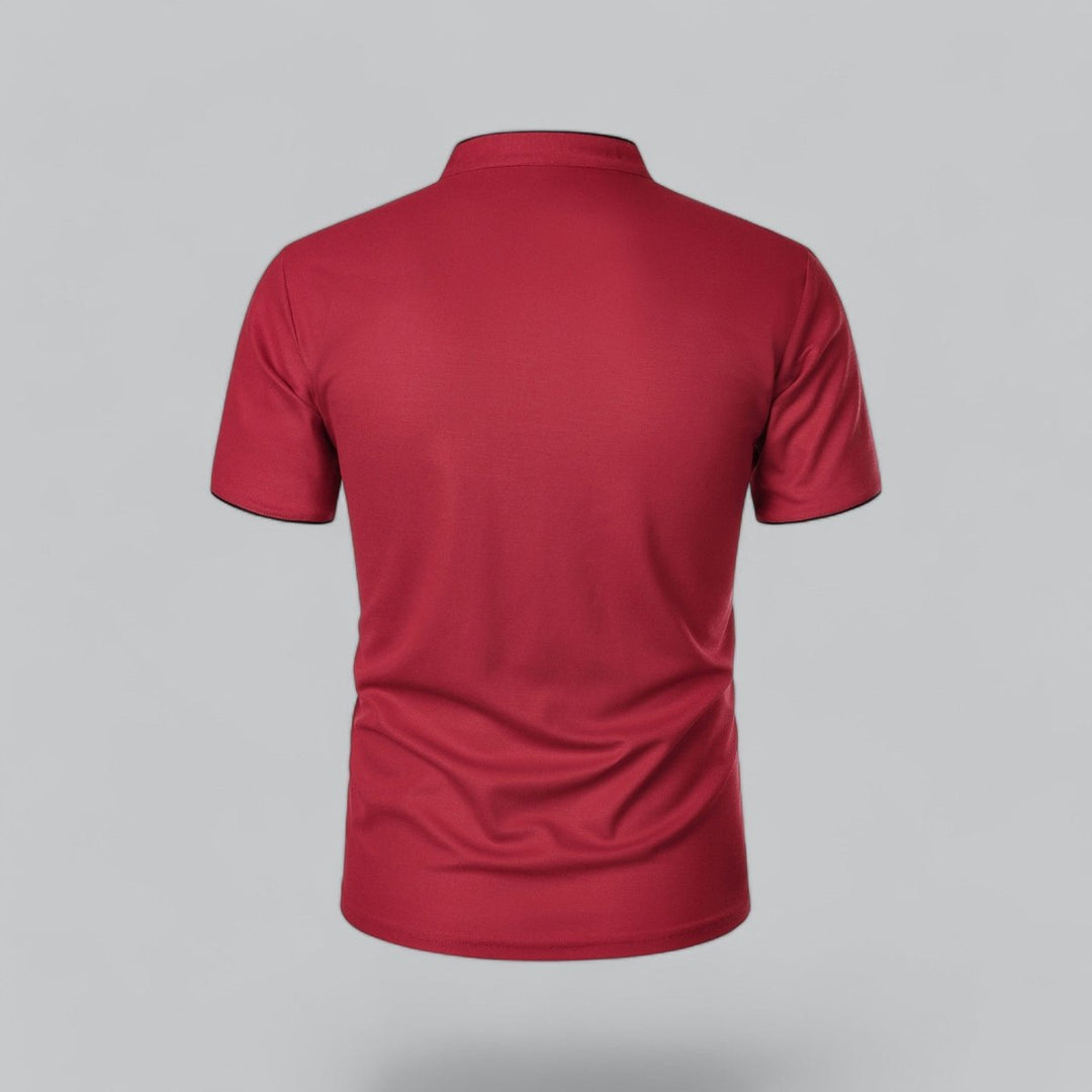 Men's Cotton Short Sleeve Collarless Band Collar Polo Shirt