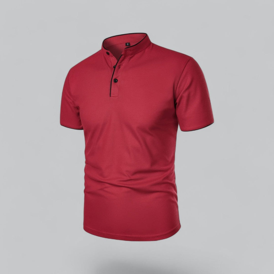 Men's Cotton Short Sleeve Collarless Band Collar Polo Shirt