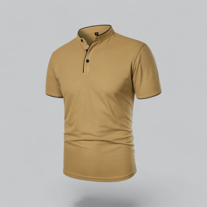 Men's Cotton Short Sleeve Collarless Band Collar Polo Shirt