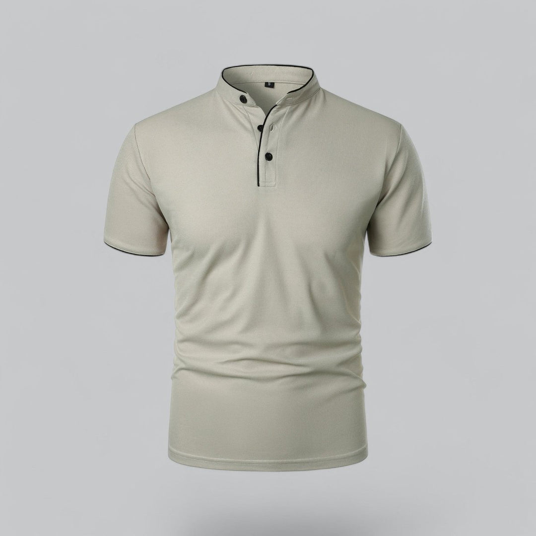 Men's Cotton Short Sleeve Collarless Band Collar Polo Shirt - Light Gray