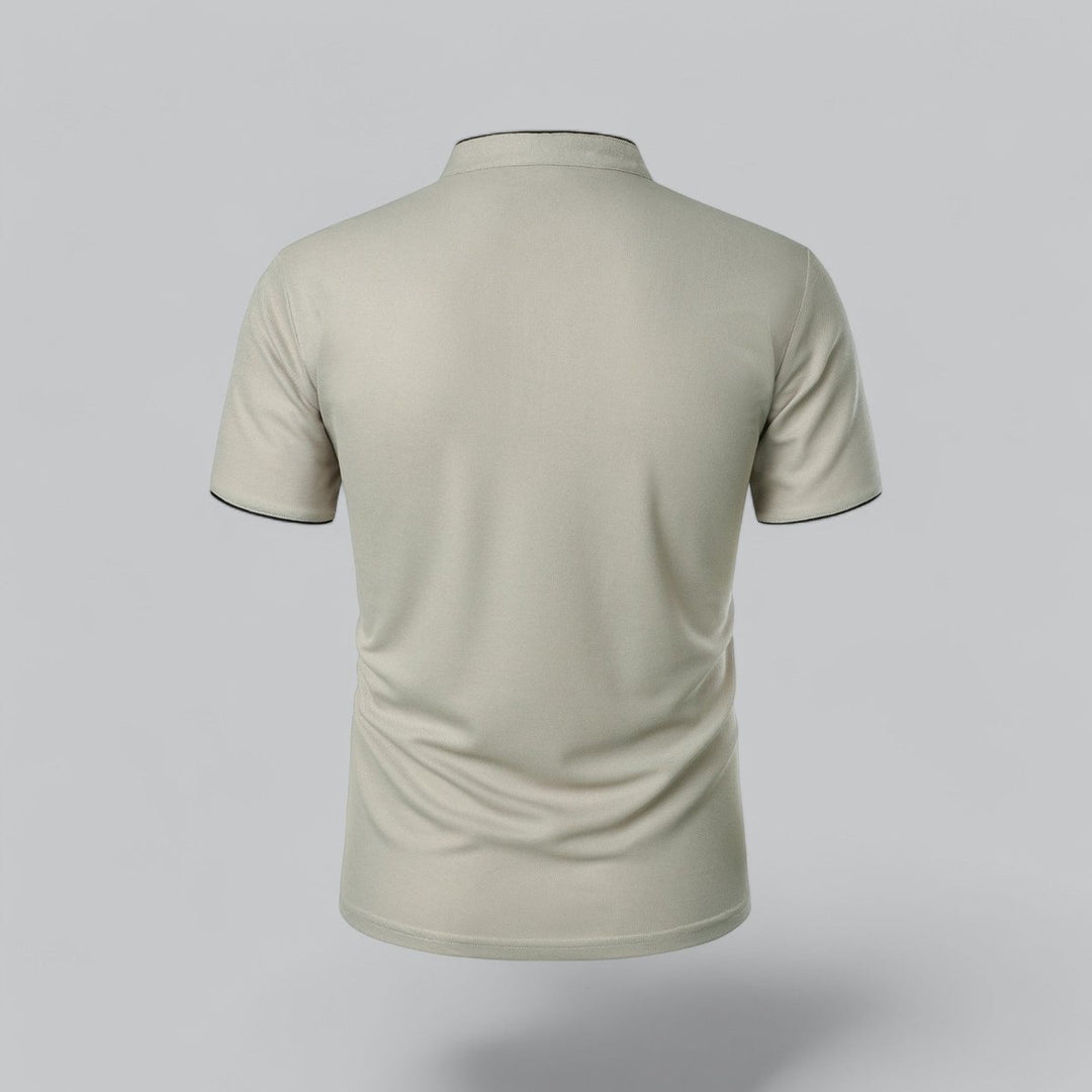 Men's Cotton Short Sleeve Collarless Band Collar Polo Shirt