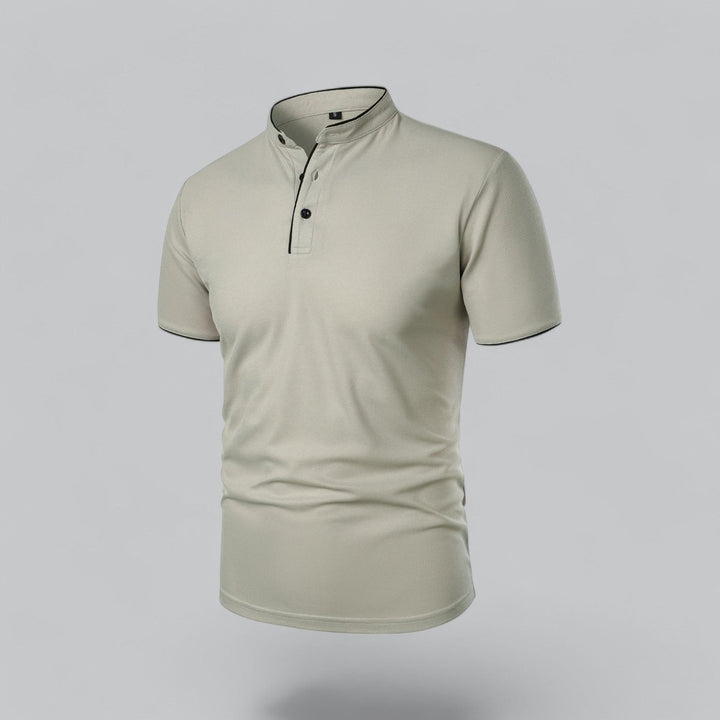 Men's Cotton Short Sleeve Collarless Band Collar Polo Shirt