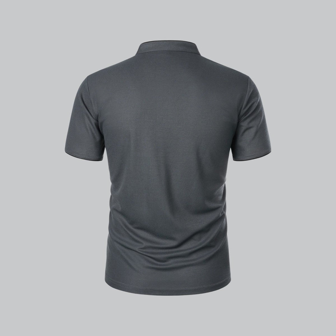 Men's Cotton Short Sleeve Collarless Band Collar Polo Shirt