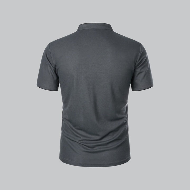 Men's Cotton Short Sleeve Collarless Band Collar Polo Shirt