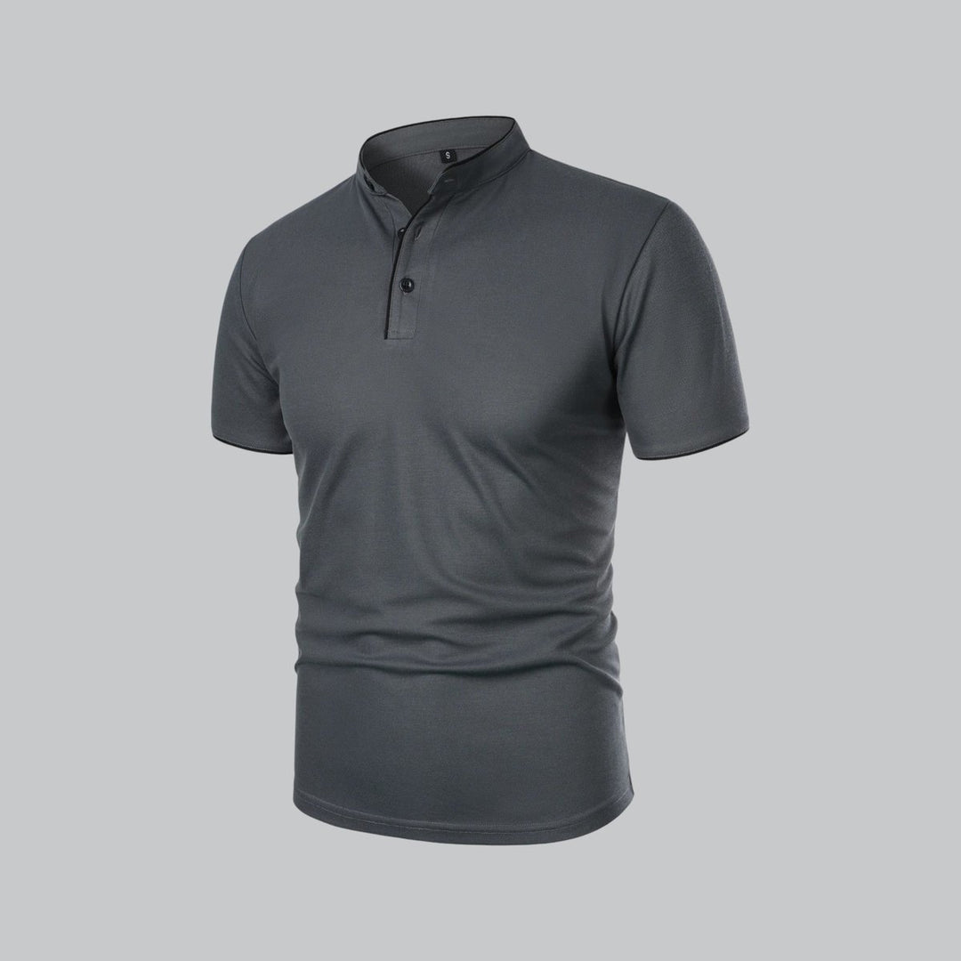 Men's Cotton Short Sleeve Collarless Band Collar Polo Shirt