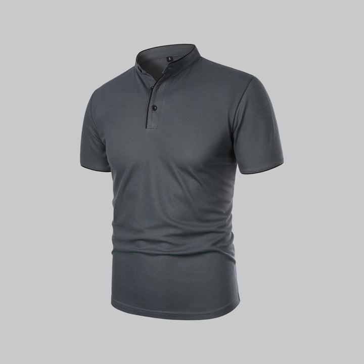 Men's Cotton Short Sleeve Collarless Band Collar Polo Shirt