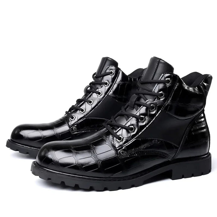 Men's Crocodile-Embossed Lace-Up Leather Ankle Boots