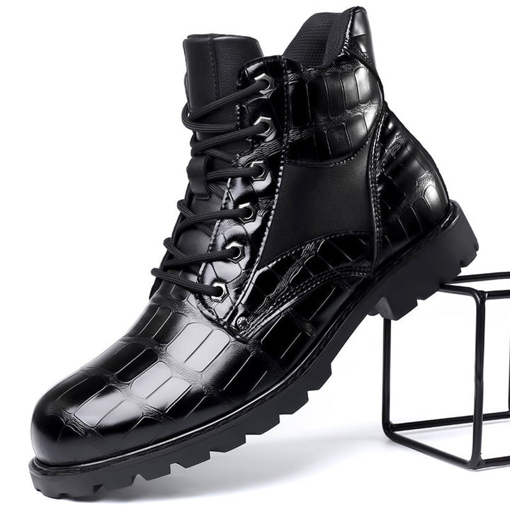 Men's Crocodile-Embossed Lace-Up Leather Ankle Boots