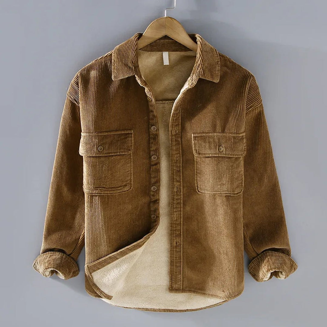 Men's Fleece-Lined Corduroy Button-Up Shirt Jacket