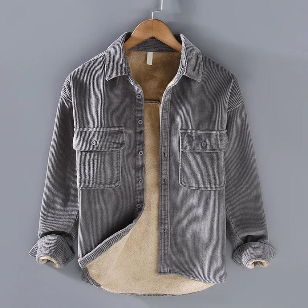 Men's Fleece-Lined Corduroy Button-Up Shirt Jacket