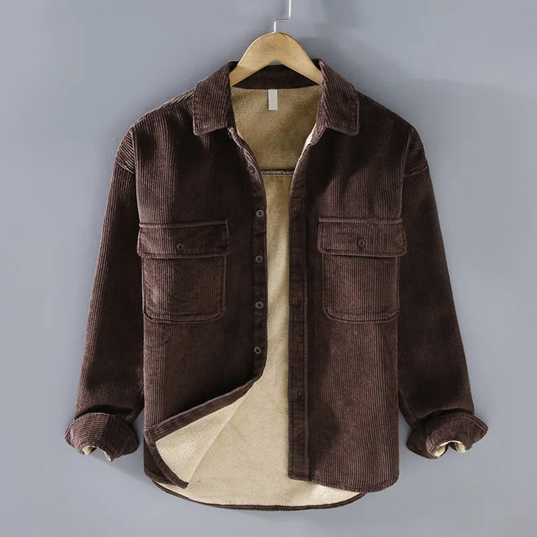 Men's Fleece-Lined Corduroy Button-Up Shirt Jacket