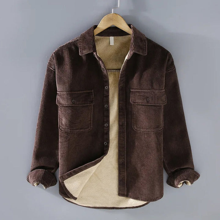 Men's Fleece-Lined Corduroy Button-Up Shirt Jacket