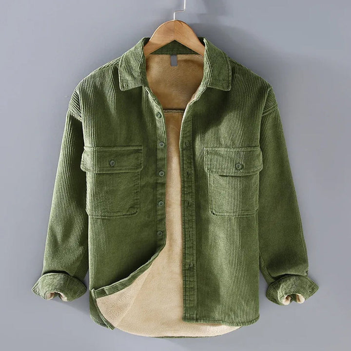 Men's Fleece-Lined Corduroy Button-Up Shirt Jacket