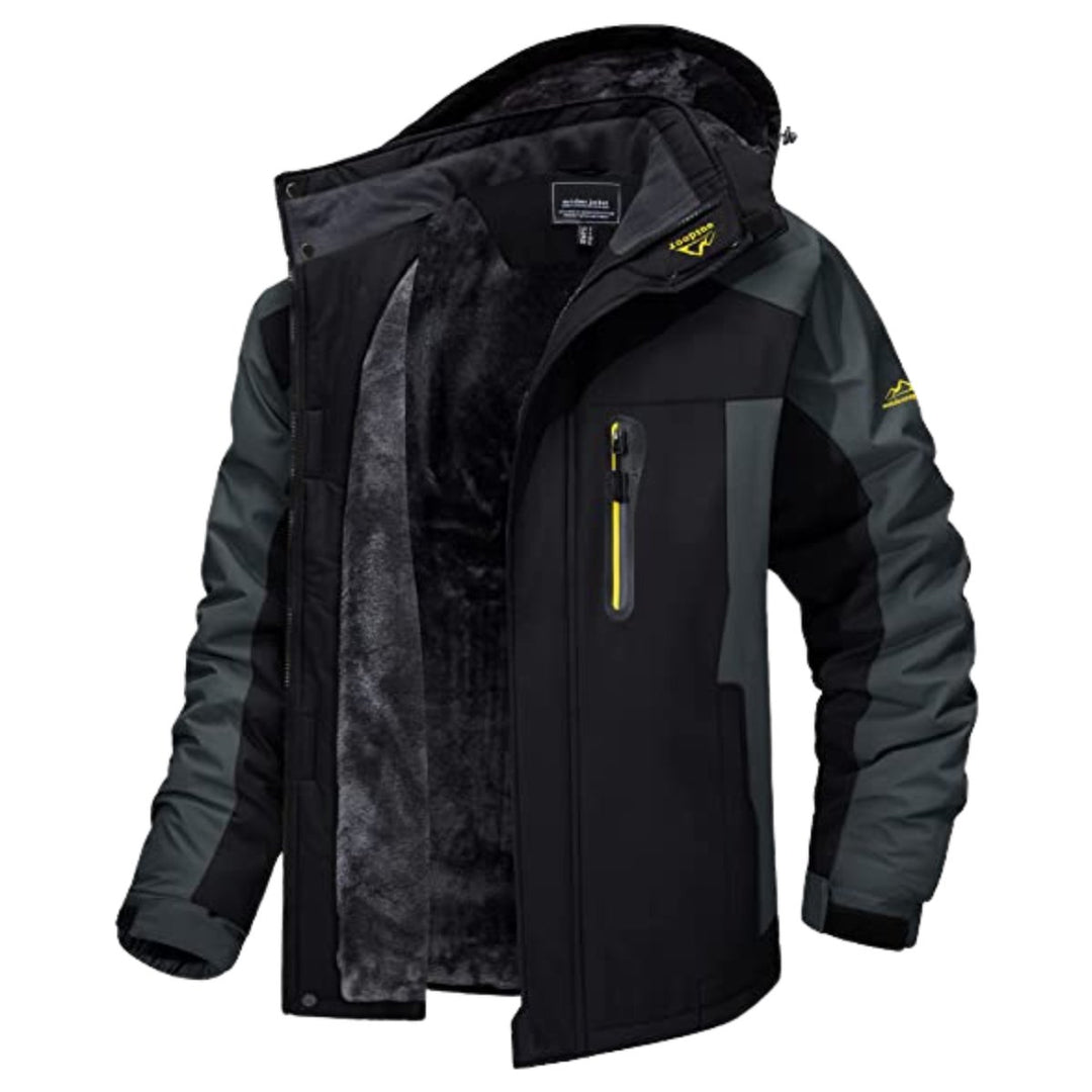 Men's Fleece-Lined Full-Zip Hooded Outdoor Winter Jacket