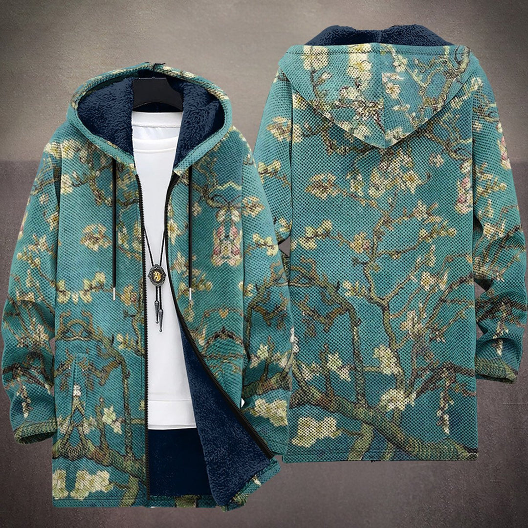 Men's Floral Print Fleece-Lined Zip-Up Hooded Cardigan