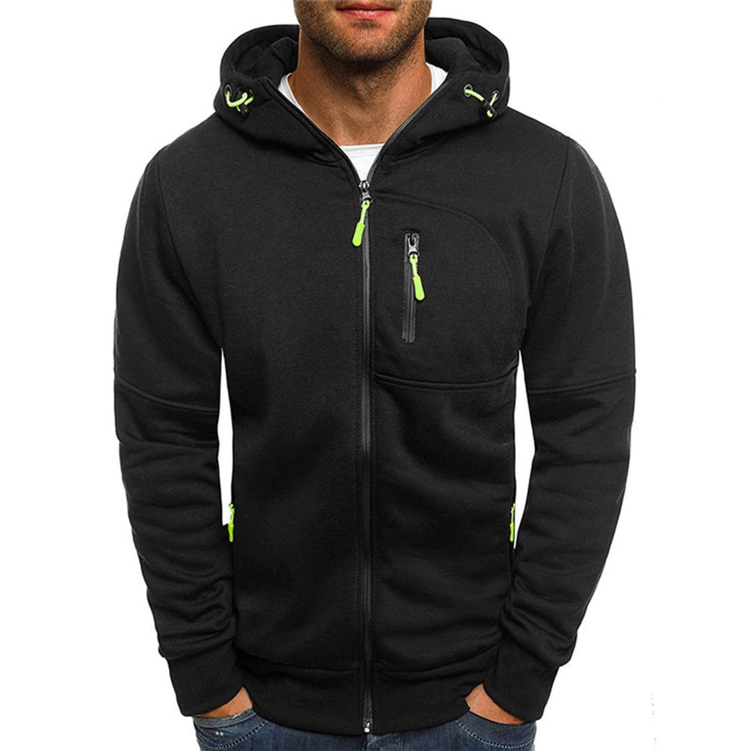 Men's Full-Zip Fleece Hoodie Relaxed-Fit Multi-Pocket Sweatshirt