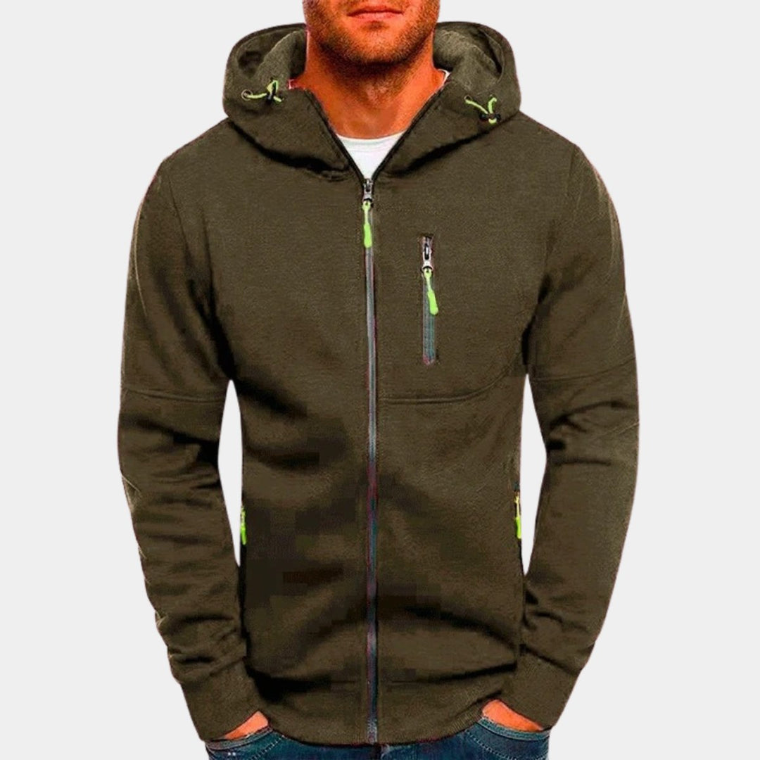 Men's Full-Zip Fleece Hoodie Relaxed-Fit Multi-Pocket Sweatshirt