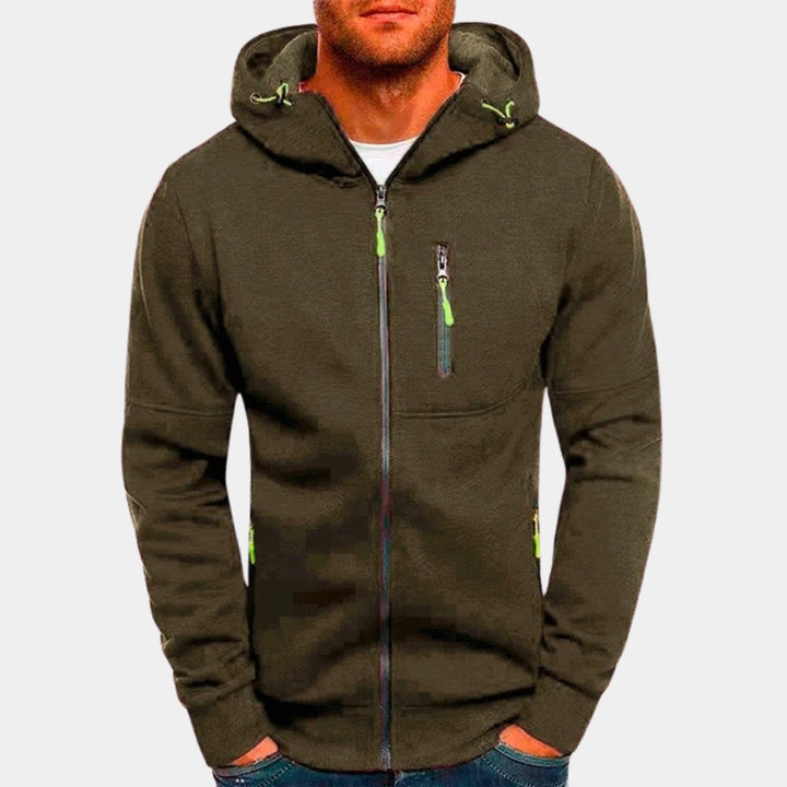 Men's Full-Zip Fleece Hoodie Relaxed-Fit Multi-Pocket Sweatshirt