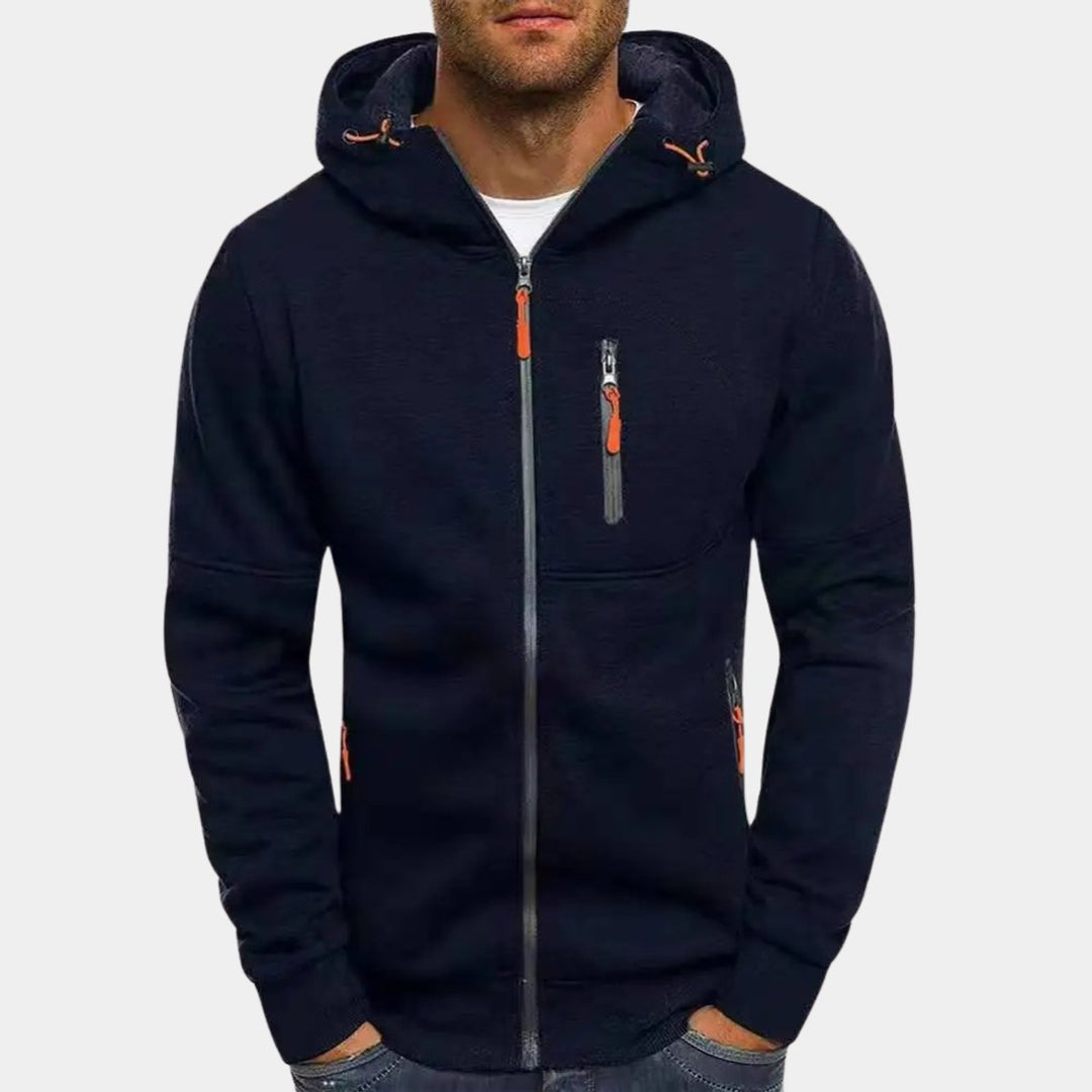Men's Full-Zip Fleece Hoodie Relaxed-Fit Multi-Pocket Sweatshirt