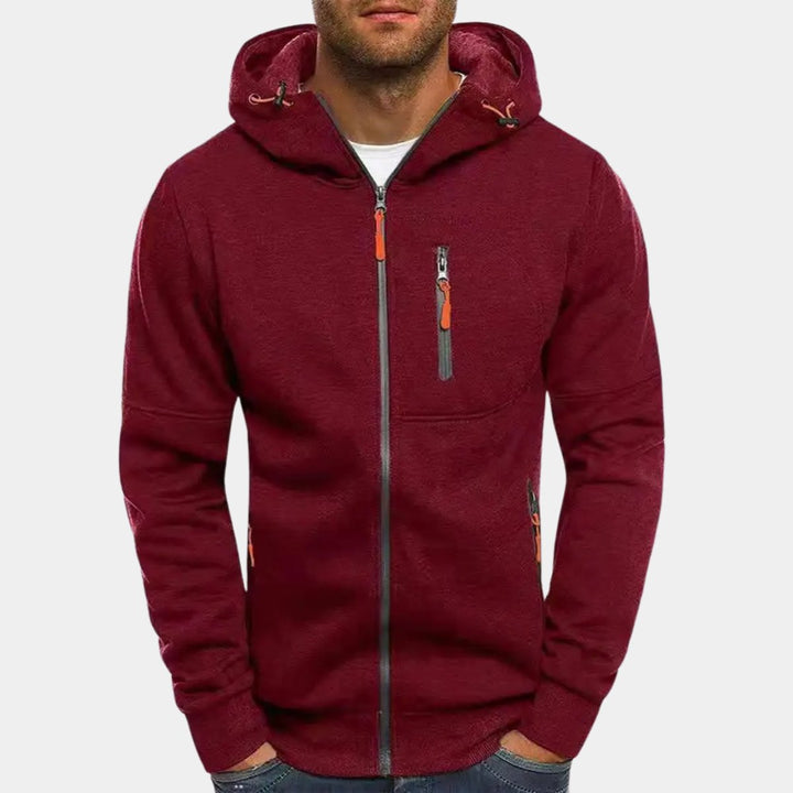 Men's Full-Zip Fleece Hoodie Relaxed-Fit Multi-Pocket Sweatshirt
