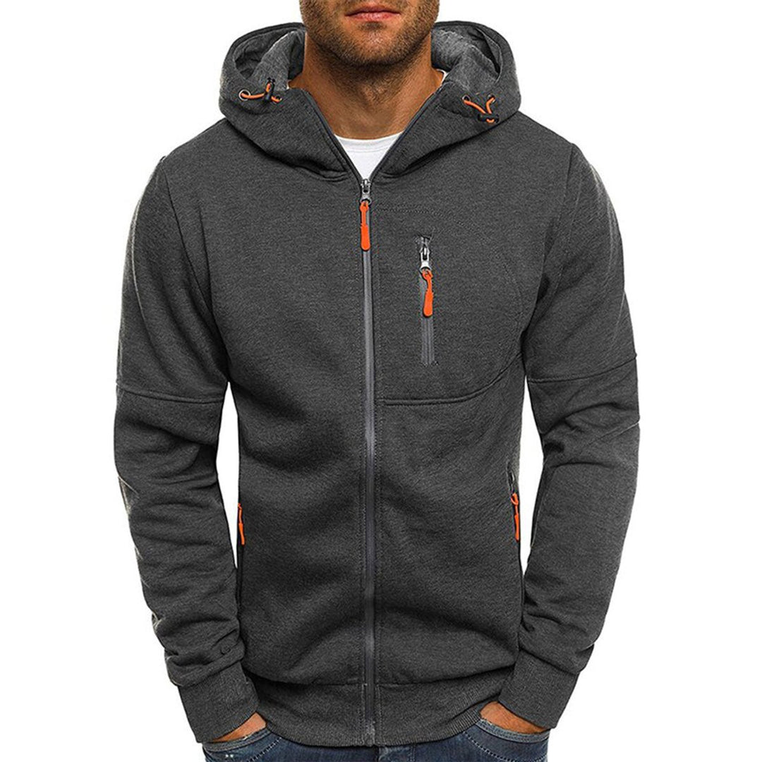 Men's Full-Zip Fleece Hoodie Relaxed-Fit Multi-Pocket Sweatshirt