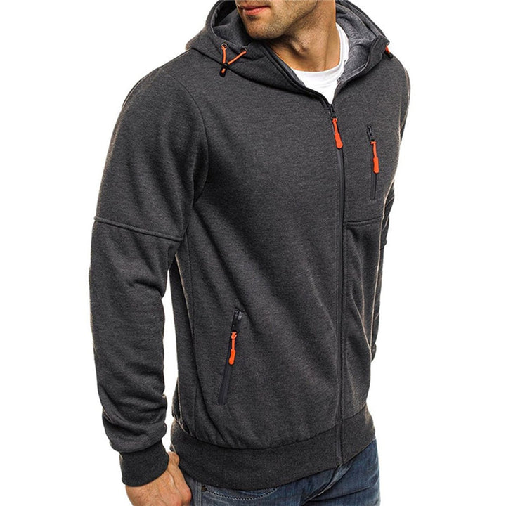 Men's Full-Zip Fleece Hoodie Relaxed-Fit Multi-Pocket Sweatshirt