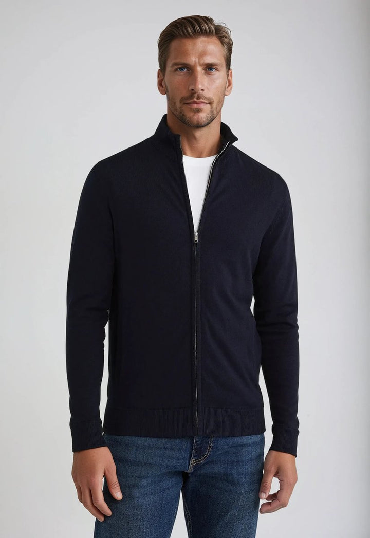 Men's Full-Zip Mock-Neck Long-Sleeve Knit Cardigan Sweater