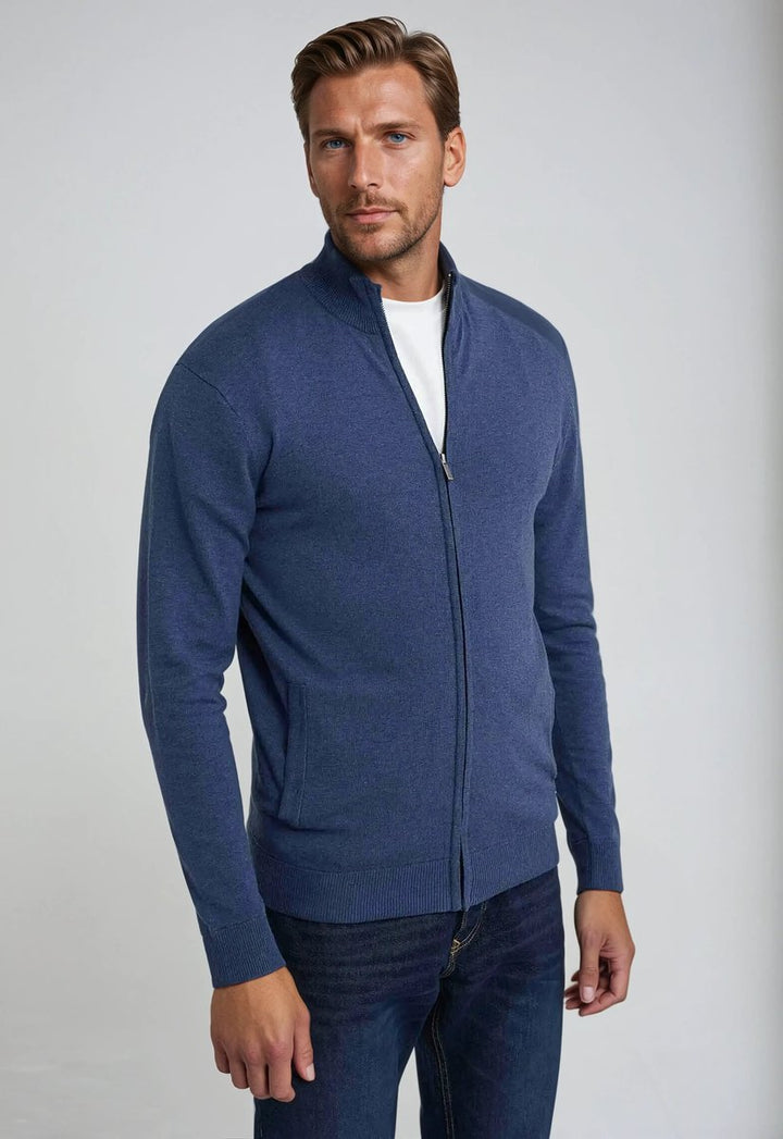 Men's Full-Zip Mock-Neck Long-Sleeve Knit Cardigan Sweater