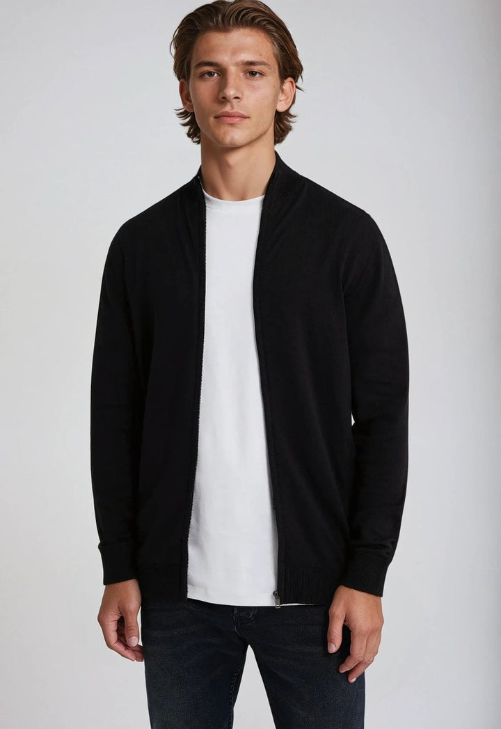 Men's Full-Zip Mock-Neck Long-Sleeve Knit Cardigan Sweater