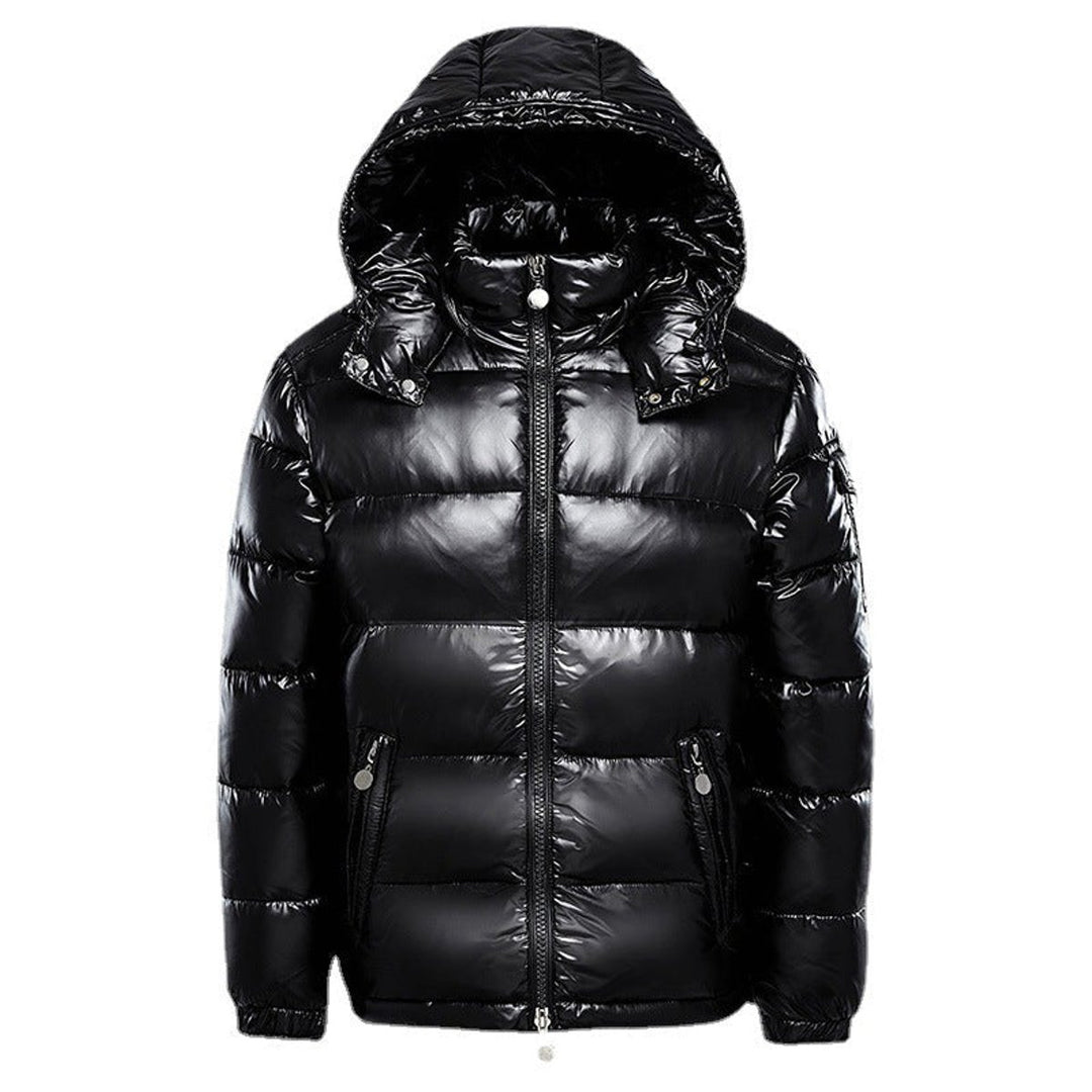Men's Glossy Quilted Hooded Zip-Up Puffer Jacket