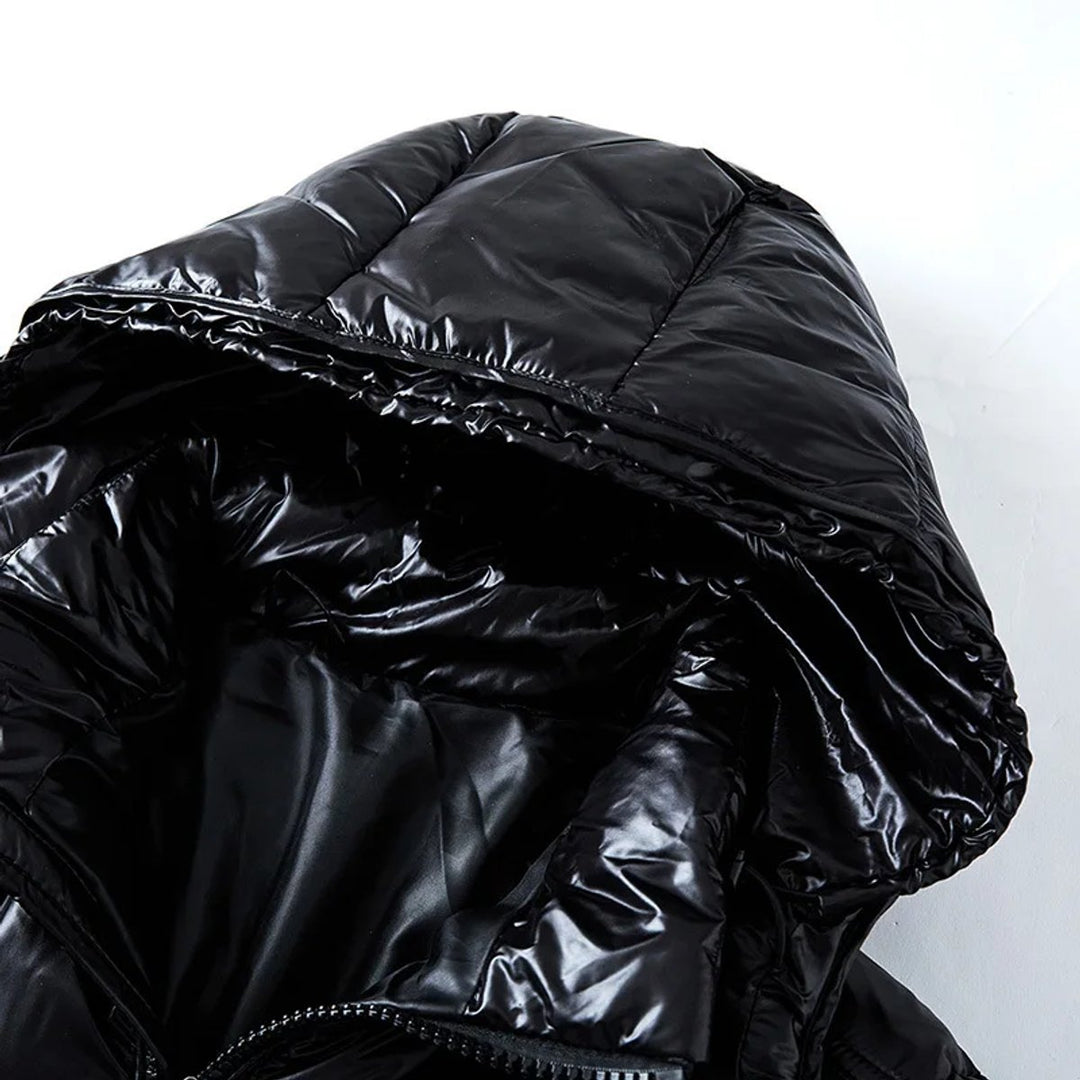 Men's Glossy Quilted Hooded Zip-Up Puffer Jacket
