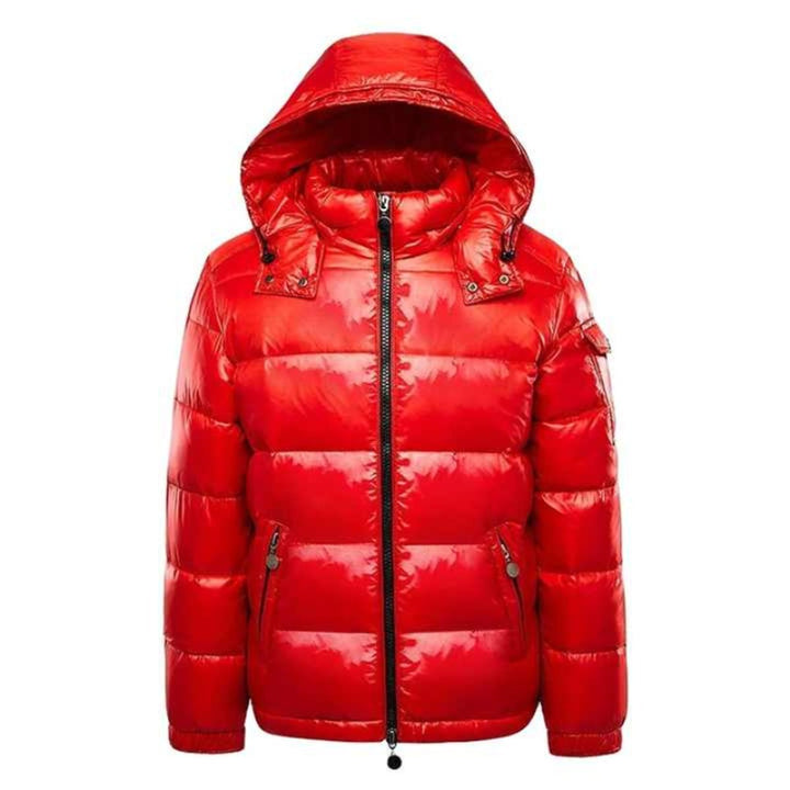 Men's Glossy Quilted Hooded Zip-Up Puffer Jacket