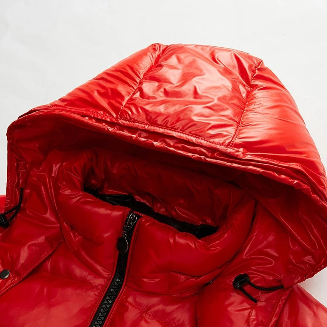 Men's Glossy Quilted Hooded Zip-Up Puffer Jacket