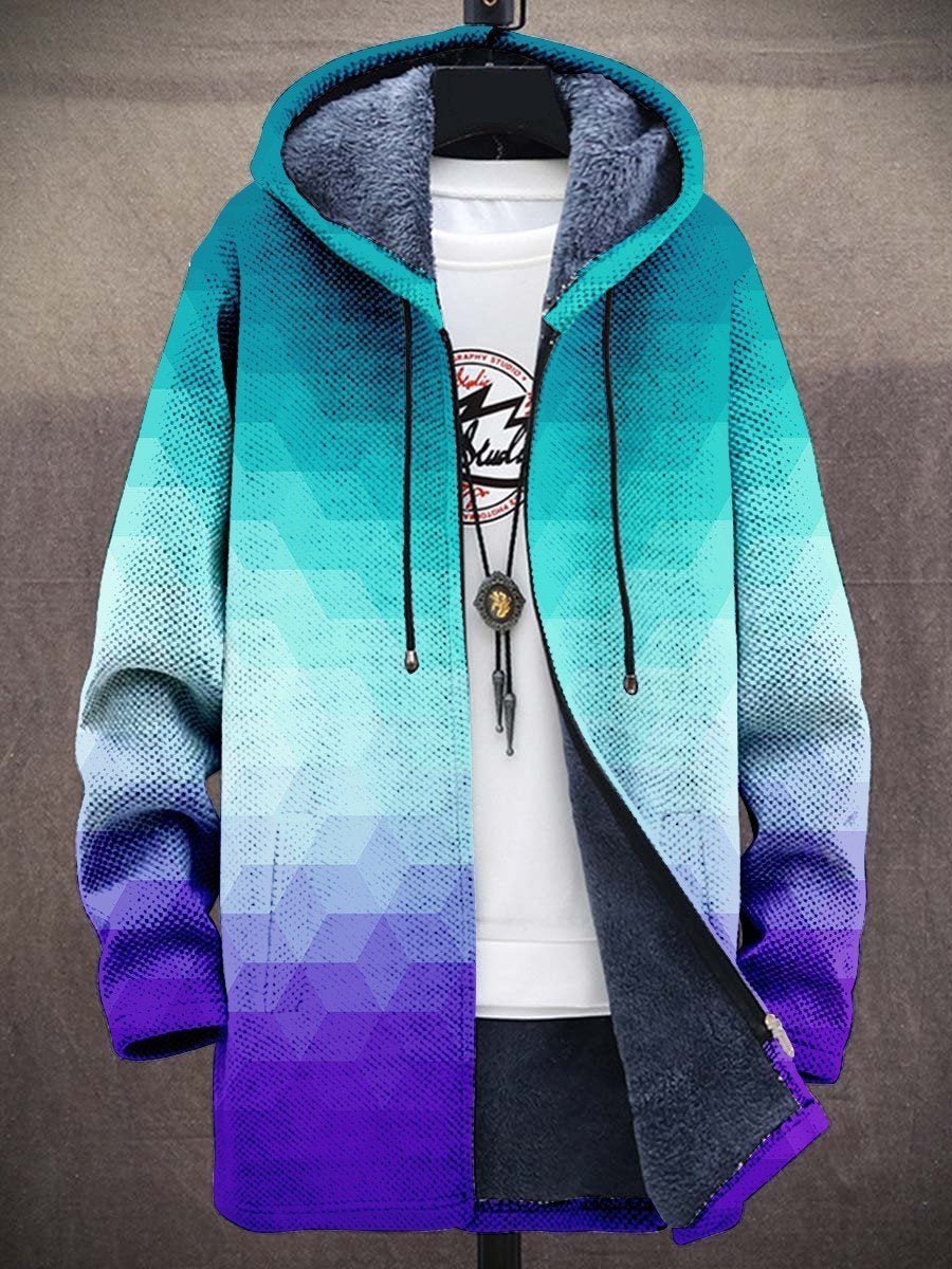 Men's Gradient Zip-Up Fleece-Lined Hooded Cardigan