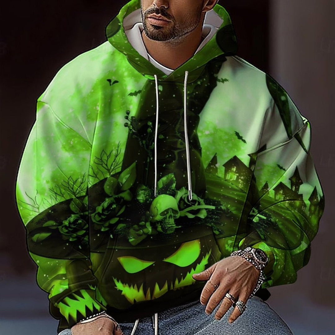 Men's Halloween Graphic Pullover Hoodie Scary Pumpkin Haunted Print - Unknown